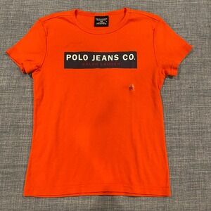Polo Jeans Co Ralph Lauren Orange Graphic T-Shirt Kids Medium 100% Cotton